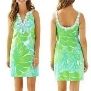 Lilly Pulitzer Green Sheen Fronds Placed Tessa Shift Dress Style 20055 Size 0